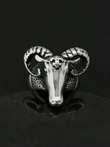 欧洲和美国珠宝个性夸张男士个性羊头戒指山羊角不锈钢戒指 - 戒指 - 查看 3