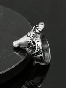 欧洲和美国珠宝个性夸张男士个性羊头戒指山羊角不锈钢戒指 - 戒指 - 查看 1