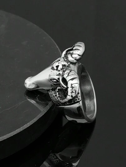 欧洲和美国珠宝个性夸张男士个性羊头戒指山羊角不锈钢戒指