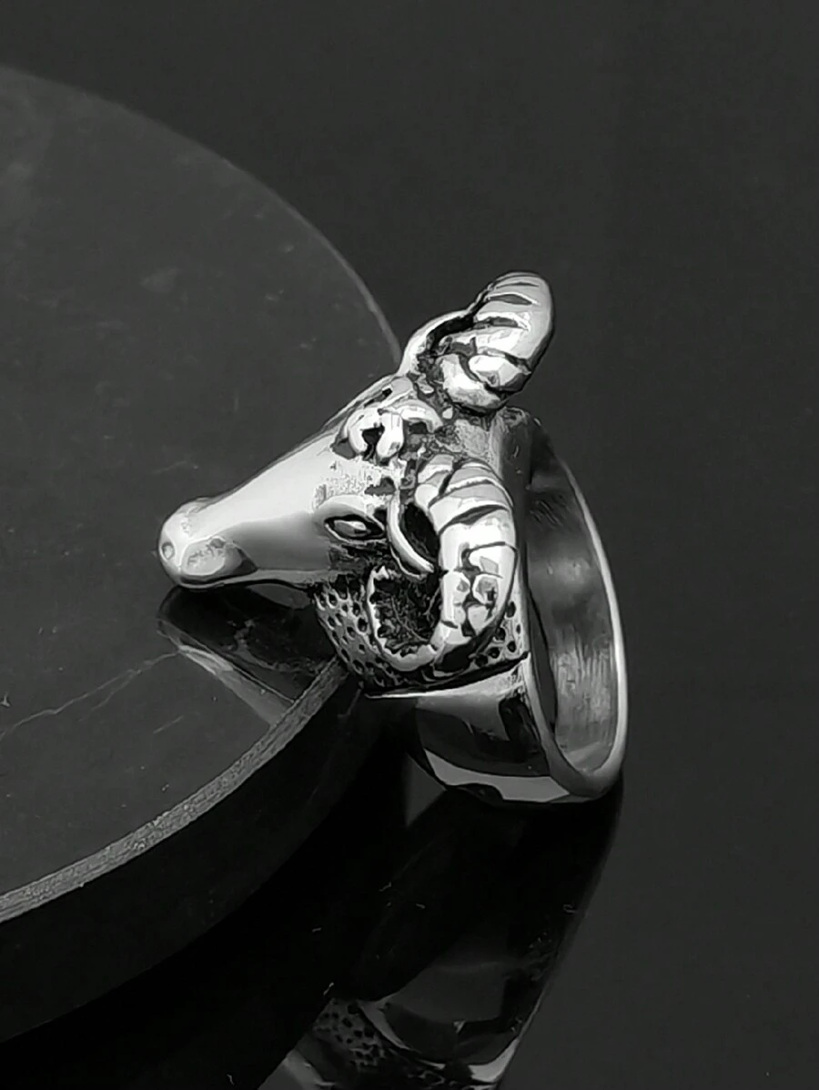 欧洲和美国珠宝个性夸张男士个性羊头戒指山羊角不锈钢戒指 - 戒指 - 查看 1