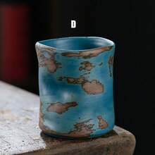 1pc Handmade Rough Pottery Pleated Cup, Asymmetrical Folded Paper Cup Style, Vintage Ceramic Tea Cup For Hosts And Coffee - Multicolor - View 16