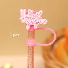 1pc/3pcs/6pcs Straw Tips Cover, Reusable Straw Toppers, Kawaii Heart Shaped Silicone Straw Sleeve Caps, Decorative Straw Caps, Friends Gathering, Dustproof Straw Covers, Party Supplies, Thanksgiving Christmas Halloween Gifts - Pink - View 9