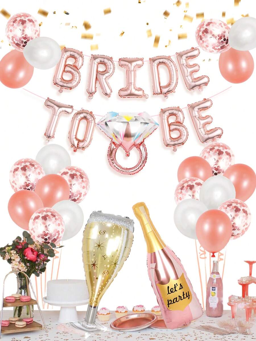 40 Peças Conjunto de Balões de Folha de Alumínio "Bride To Be" de 16 Polegadas em Rosa Dourado, incluindo Anel de Strass, Garrafa de Champanhe, Taças Balões de Folha de Alumínio, Balão de Látex Rosa Dourado e Branco e Balão de Confete Multicolorido. Ideal para Chás de Panela, Festas de Despedida de Solteira, Decorações de Noivado, Natal - Multicolorido - Visão 1