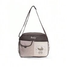 时尚中号便携式刺绣单肩尿布包；多功能轻便斜挎母婴包；多隔层尿布包，适合外出旅行 - 咖啡棕 - 查看 8