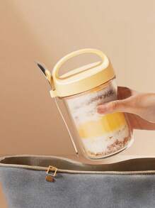 1 Bình Yến Mạch Qua Đêm Bằng Thủy Tinh Có Nắp Và Thìa, Thích Hợp Để Bảo Quản Ngũ Cốc, Sữa, Rau Củ, Salad Hoa Quả - Nhiều màu - Xem 2