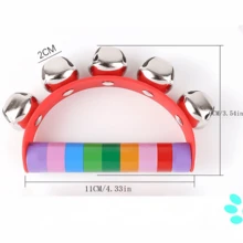 1pc Wooden Handheld Bell With Leather Strip And Five Bells, Musical Instrument Toy For Indoor Use - Multicolor - View 2