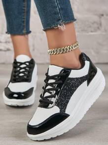 Sáng Bóng Lắc Giày Nữ 2024 Mới Đế Mềm Phong Cách Hàn Quốc Thoáng Khí Giày Chạy Bộ Đế Dày Cho Mùa Xuân/Mùa Hè - màu đen - Xem 1