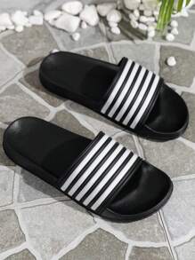 Herren Gestreifte Hausschuhe mit offenem Zehenbereich, leichte rutschfeste Flip-Flops zum schnellen Trocknen für Innen- und Außenbereich