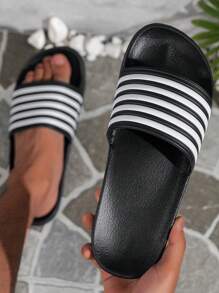 Herren Gestreifte Hausschuhe mit offenem Zehenbereich, leichte rutschfeste Flip-Flops zum schnellen Trocknen für Innen- und Außenbereich