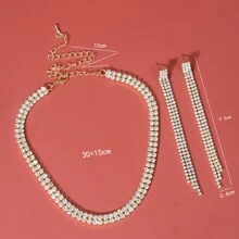 3入組時尚簡約鑽石項鍊套裝，包括精緻流蘇項鍊和耳環，適合日常佩戴 - 銀色 - 查看 21