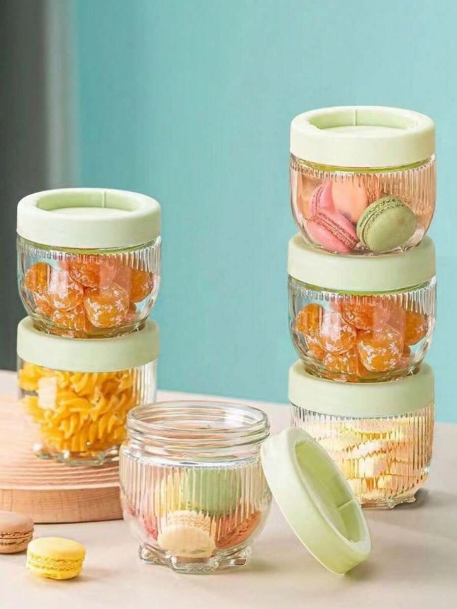 6入組玻璃密封罐，用於穀物和雜物食品存儲，甜點和堅果容器，防潮罐 - 綠色 - 查看 1