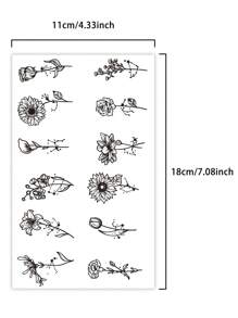 1入組花卉植物臨時紋身，性感防水防汗，真實草本汁液，非反射性幾何假黑色假紋身，女性貼紋身貼紙，適用於頸部、胸部、腹部、腰部、手臂、腳踝、手指，現代主義人體藝術 - 黑色 - 查看 5