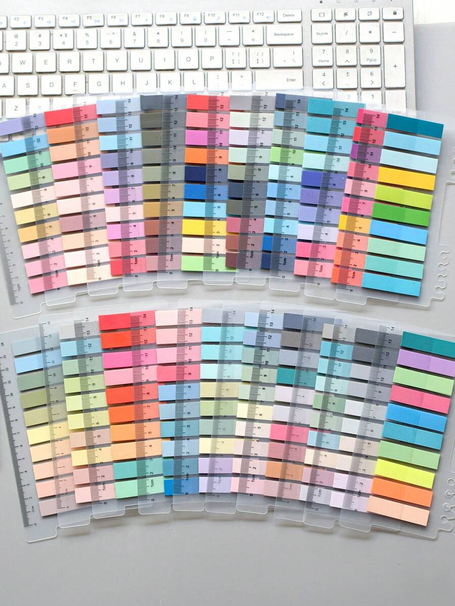 4000 Stück PET Pfeil Morandi farbige Haftnotizen mit Kunststoffpapier für Büromemos und Sortierung für Studenten, wasserfest, transluzente Indexetiketten zum Markieren und Kategorisieren für den Schulanfang - Verschiedenfarbig - Übersicht 1