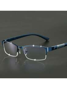 1pc New Style Metal Semi-Rimless Ready-Made Eyeglasses For Businessmen, Super Light Fashion Glasses Frame Glasses Accessories - Multicolor - View 3