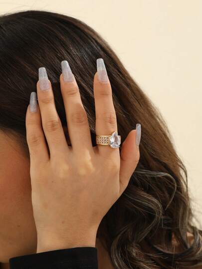 EVBEA 1pc Fashionable Copper Oxide Heart Shaped Zirconia Stone Women's Ring, Suitable For Daily Wear