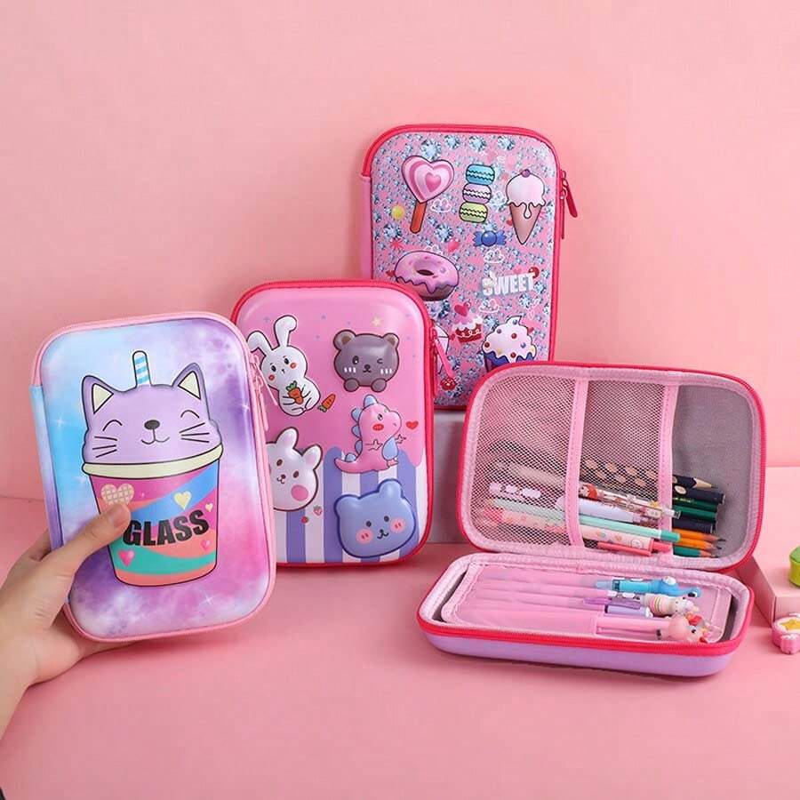 1pc Cartoon Student Pencil Case, Cute Large Capacity Layered Stationery Case, EVA High Aesthetics Widened Three-Dimensional Pencil Case - Multicolor - View 1
