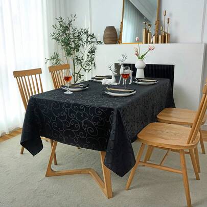 花卉圖案提花緞桌布，正方形造型，帶有一絲豪華感，多種尺寸可選，適用於家居和廚房裝飾，如桌布、床頭桌布或裝飾套。適用於廚房/餐廳/派對使用，1入組。