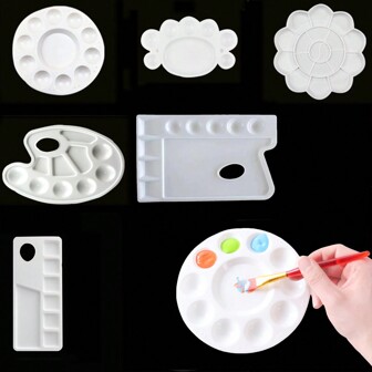 1 件/2 件/3 件各种形状调色板、调色托盘、学生绘画调色板、艺术着色工具、油画颜料托盘、绘画用品、调色板、颜料架、儿童绘画托盘、塑料调色板、儿童调色调色板、返校、学校用品