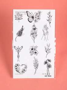 1入組花卉植物暫時性紋身貼紙，性感防水耐汗，逼真草本汁不反光，幾何形黑色仿假紋身貼紙，適用於女性頸部、胸口、腹部、腰部、手臂、腳踝、手指現代主義身體藝術，可以持續1-2週 - 黑色 - 查看 6