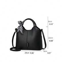 1 件新款时尚黑色 PU 皮革女士手提包，荔枝纹多层托特包，适合韩国女士生日礼物，优雅适合工作通勤和商务，纯色百搭妈妈包，柔软皮革单肩包和斜挎包，有史以来最好的母亲节礼物