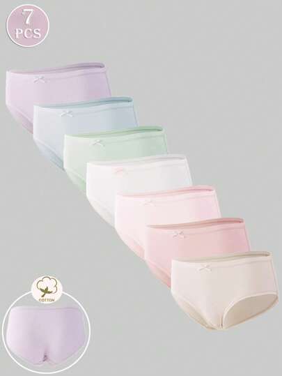 7 条装 少女纯色蝴蝶结装饰基本款舒适内裤