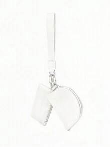 拉链双口袋便携钥匙扣钱包，女士口袋钱包，钱包，迷你钱包，手拿包，零钱包 - 白色 - 查看 2