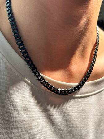1pc Stainless Steel Men's Black Plated Minimalist Fashion Chain, Suitable For Daily Wear Accessories