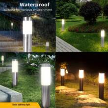 1 pieza Elegante Luces LED solares de acero inoxidable - Resistente al agua, diseño moderno para iluminación del jardín, patio y césped