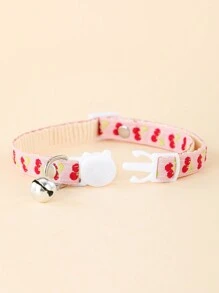 1pc Embroidered Fruit (Apple/Cherry) Pattern Pet Collar With Bell For Cats And Small Dogs, Adjustable With Buckle - Multicolor - View 5