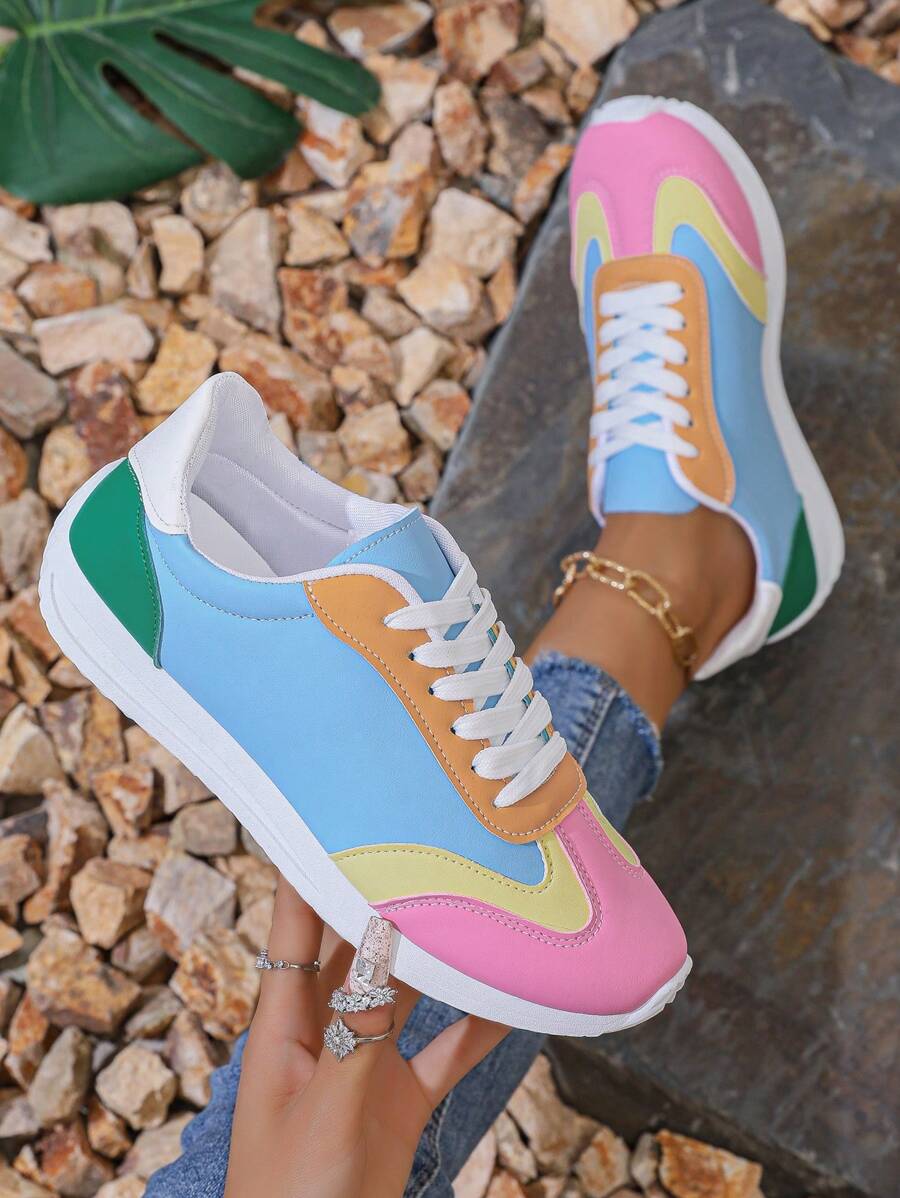 Colorful Leather Casual Sports Shoes, Comfortable, Fashionable, Lightweight And Versatile Women's Shoes For Students - Blue - View 1