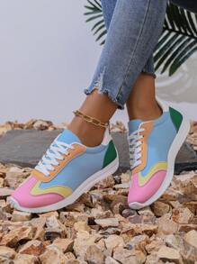 Colorful Leather Casual Sports Shoes, Comfortable, Fashionable, Lightweight And Versatile Women's Shoes For Students - Blue - View 2