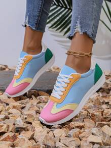 Colorful Leather Casual Sports Shoes, Comfortable, Fashionable, Lightweight And Versatile Women's Shoes For Students - Blue - View 3