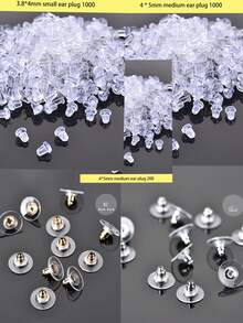 1000入組透明耳塞，DIY配件，耳飾，防滑且不易掉落的矽膠耳塞，材料，耳釘塞（無盒） - 透明 - 查看 5