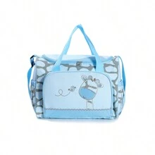 حقيبة أم ذات طراز أنيق مطرزة بنمط الزرافة للكتف؛ حقيبة حفاضات متعددة الوظائف وكبيرة السعة للسفر والخارج، بطراز متقاطع الجسم؛ مع أقسام متعددة وفتحة كبيرة للحمل باليد حقيبة حفاضات - أزرق فاتح اللون - مشاهدة 6