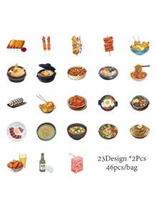 46pcs/Box Mini Stickers Scrapbook Supplies,Street Food Barbecue Noodles Bibimbap And Other Shapes, Decorate Notebook Photo Frame Phone Case Water Cup Junk Magazine Scrapbook DIY - Multicolor - View 11