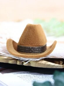 1 Peça Caixa de Anel em Formato de Chapéu de Cowboy Ocidental, Presente de Proposta Surpresa do Dia dos Namorados, Caixa de Brincos Aveludada, Organizador de Joias - Multicolorido - Visão 9
