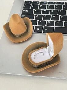 1 Peça Caixa de Anel em Formato de Chapéu de Cowboy Ocidental, Presente de Proposta Surpresa do Dia dos Namorados, Caixa de Brincos Aveludada, Organizador de Joias - Multicolorido - Visão 5