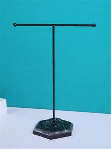 1pc Marble Print Wood Base Jewelry Display Stand With Holes, T-Shaped Earrings Holder Organizer For Jewelry Retail Showcases Countertops Sun Travel Cool Back To School - Black - View 3