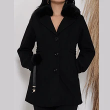 Sobretudo  feminino lã batida - Preto - Visão 3