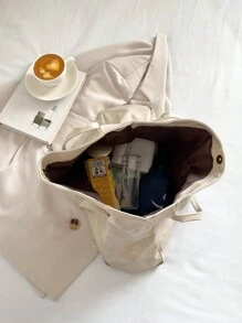 2025新款韩版包包女新款手提大包复古设计百搭单肩休闲手提包 - 白色 - 查看 6