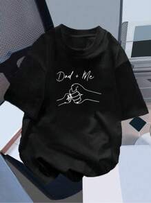 Tween Boy Casual Black Round Neck Short Sleeve T-Shirt With Letter And Gesture Print For Summer - Black - View 8