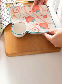 1入組可愛陶瓷薯條和番茄醬盤，方形設計，可微波加熱，配有沾醬碟，卡通水果創意家用醬汁碟，適用於蔬菜 - 彩色 - 查看 8