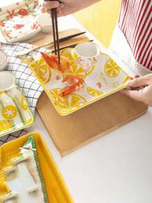 1入組可愛陶瓷薯條和番茄醬盤，方形設計，可微波加熱，配有沾醬碟，卡通水果創意家用醬汁碟，適用於蔬菜 - 彩色 - 查看 3