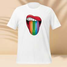 Camiseta con Orgullo LGBT. "Lengua". Playera Diversidad, Estampado Igualdad. Playera Blanca Sublimada, Manga Corta. Cuello redondo. - Blanco - Ver 1