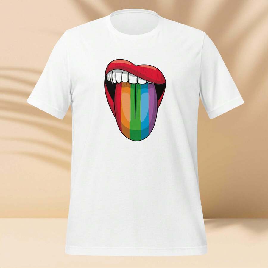 Camiseta con Orgullo LGBT. "Lengua". Playera Diversidad, Estampado Igualdad. Playera Blanca Sublimada, Manga Corta. Cuello redondo. - Blanco - Ver 1