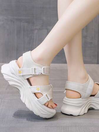 女士升级款运动风跑步凉鞋夏季新款休闲沙滩鞋厚底透气软底厚底罗马凉鞋