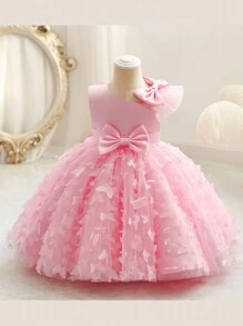 年輕女孩3D蝴蝶網拼接公主裙，蓬松裙擺