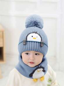 2pcs Little Penguin yellow children's hat scarf set,Baby thick knit hat warm baby knit hat autumn and winter - Multicolor - View 13