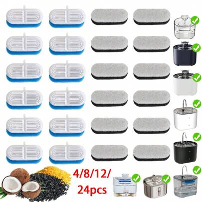 4 PCS/8 PCS/12 PCS/24 PCS Pet Water Fountain Filters, Replacement Filters For FT666 FT555 FT888 FT006 Water Fountains Filter Activated Carbon Cat Water Dispenser Filter Element