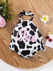 Newborn Infant Cute Cow Pattern Romper Dress, For Birthday & Photography